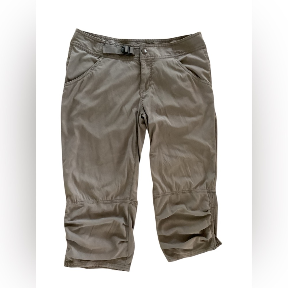 Prana womens capri crop pants beige tan stretchy size 8